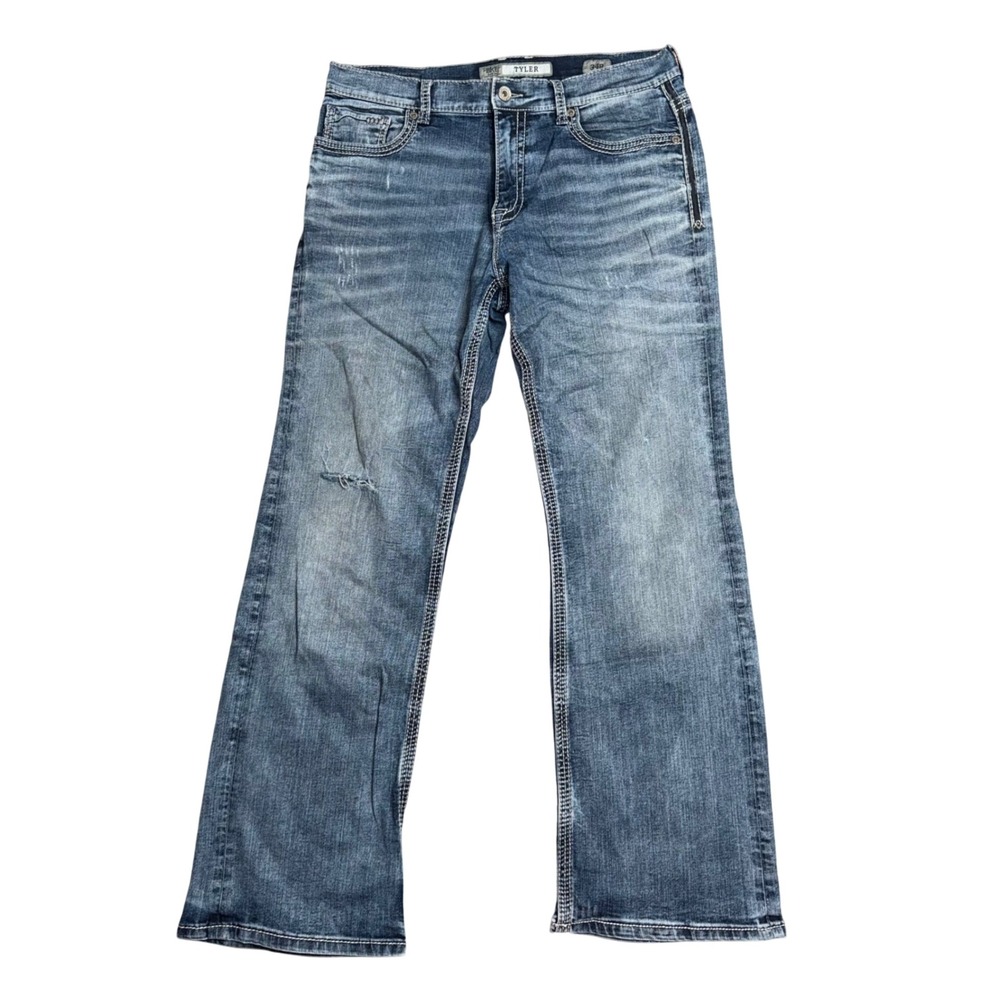 BKE Tyler Jeans Mens 34R Blue Excellent Bootcut Distressed Medium Wash Denim